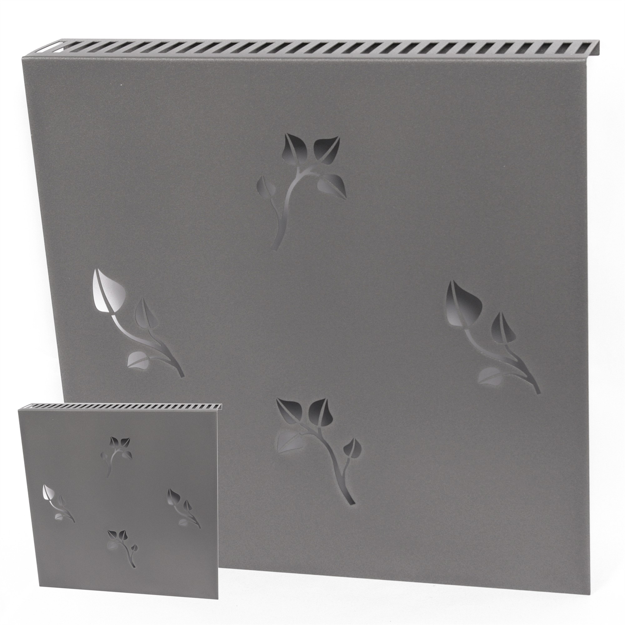 Heizkörperverkleidung 60 x 60cm Design Leaves silber (SET= 2 Stück) SZAGATO Heizungsverkleidung Verkleidung Heizkörper Abdeckung für Heizkörper
